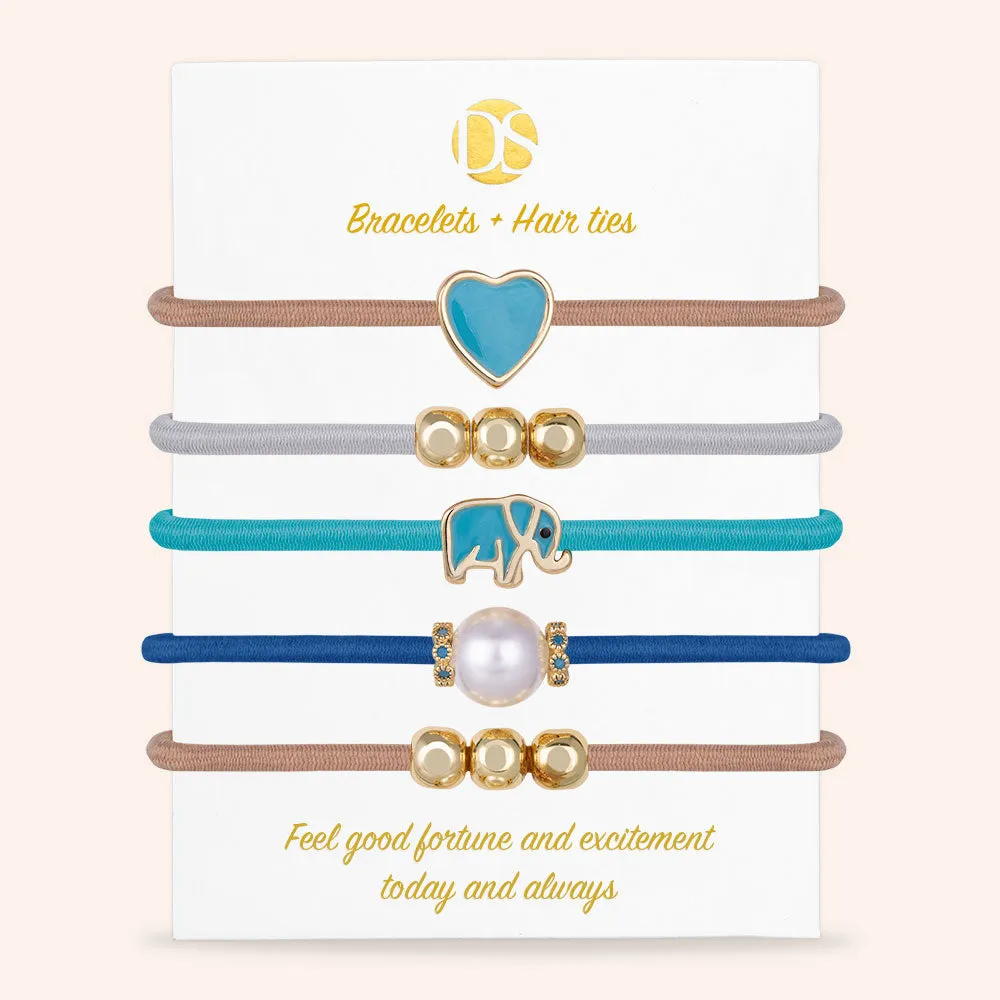 "Best of Luck" Set of 5 Hair Ties & Bracelet Jewels