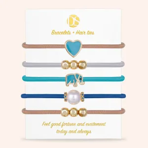 "Best of Luck" Set of 5 Hair Ties & Bracelet Jewels