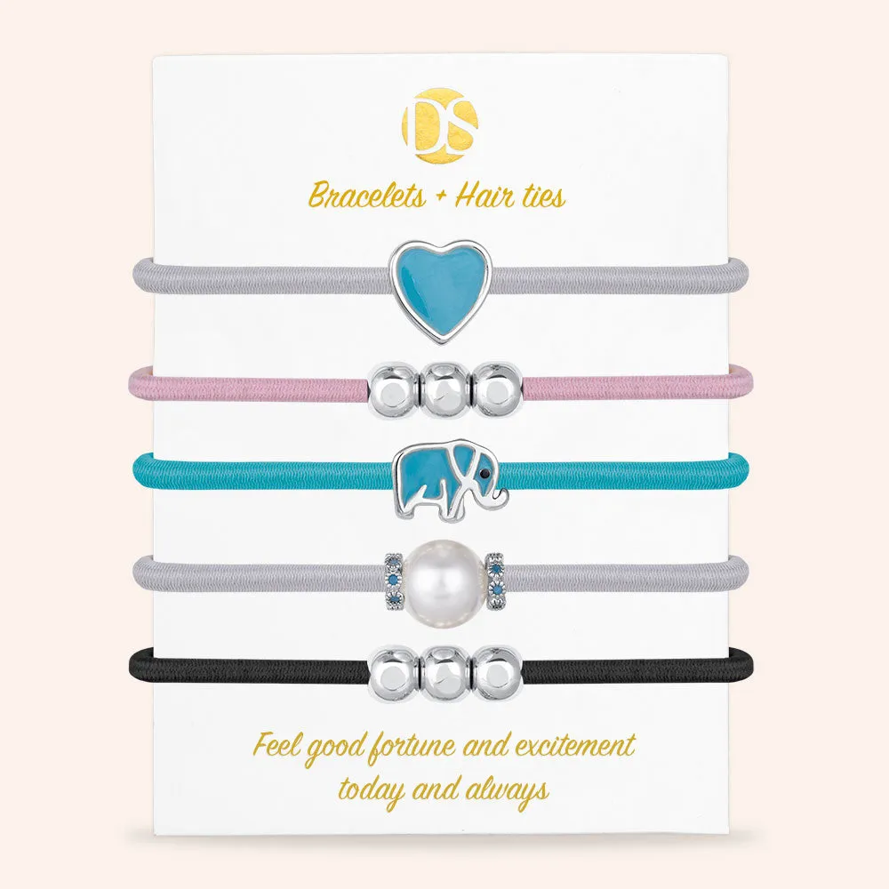"Best of Luck" Set of 5 Hair Ties & Bracelet Jewels