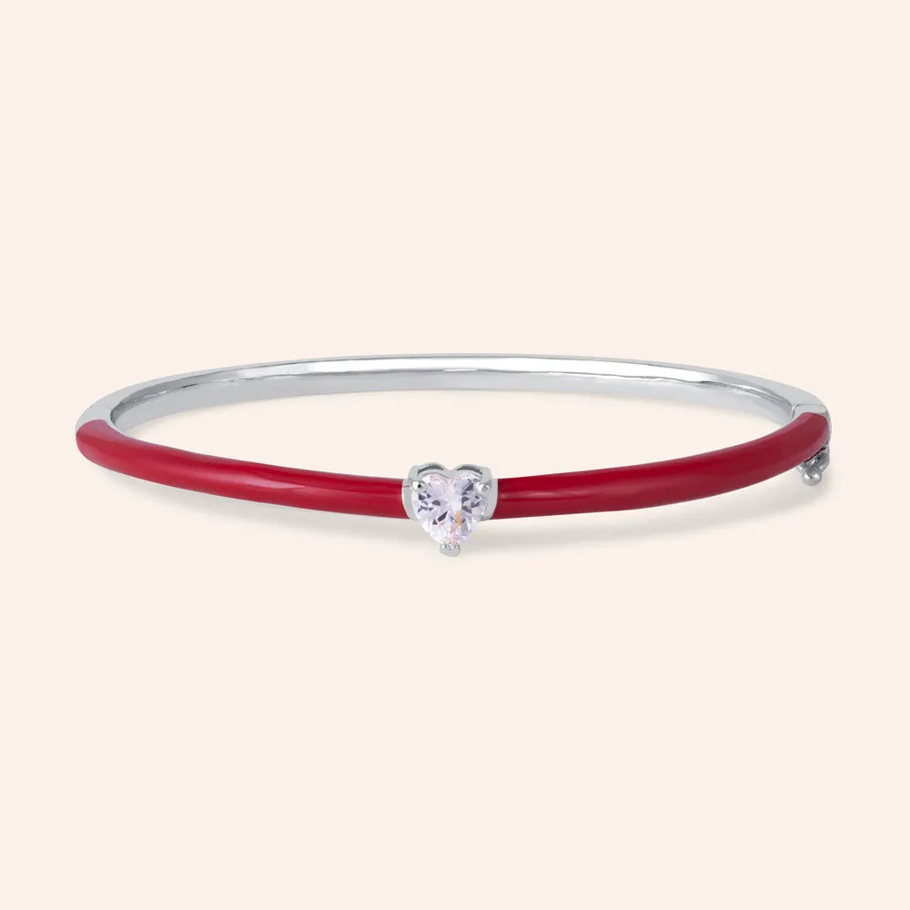 "Catalina" Heart Cut Solitaire Enamel Hinge Bangle