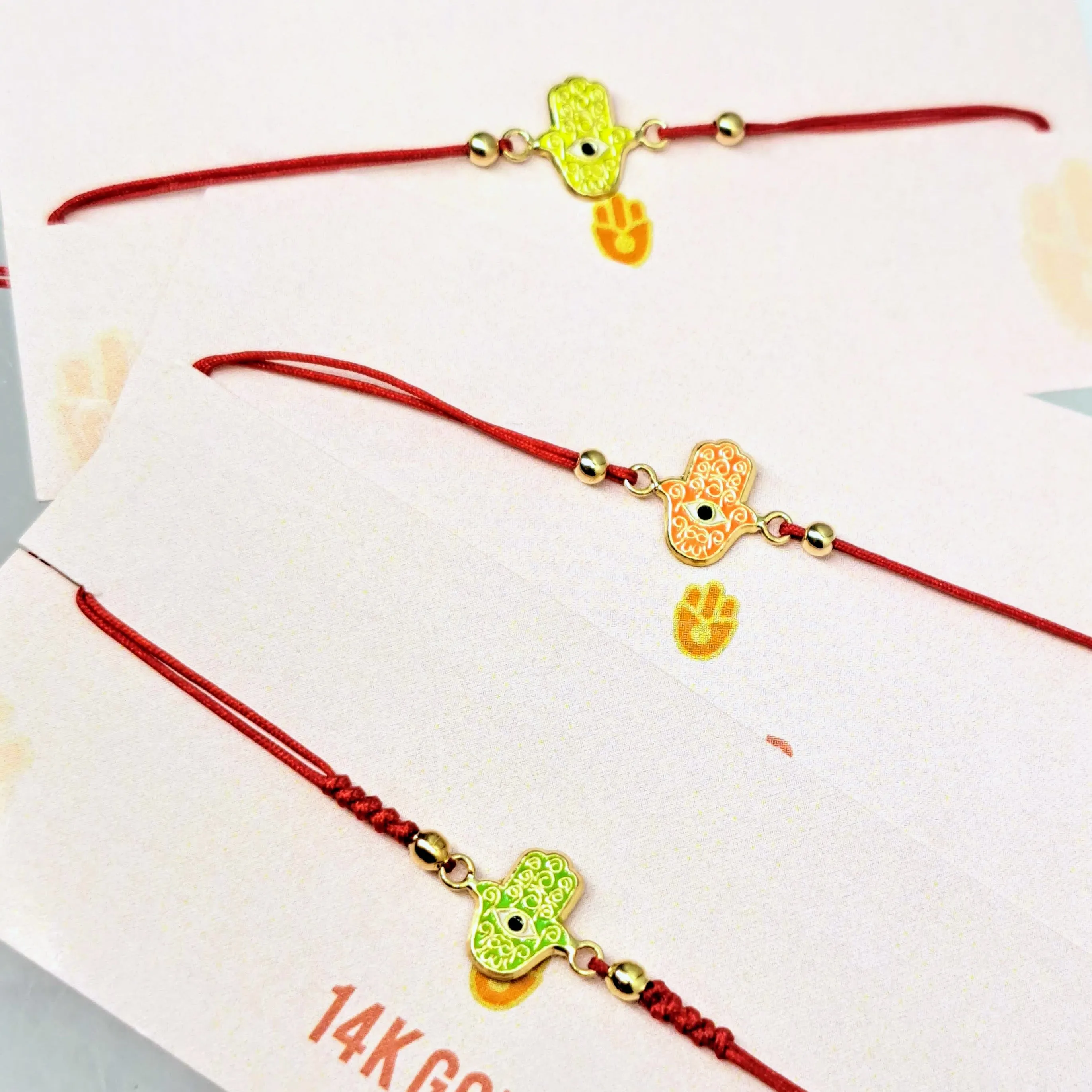 "Good Vibes!" Adj. Sz Bracelets - (5 Styles!) 14K Gold, Enamel, Poly-Silk