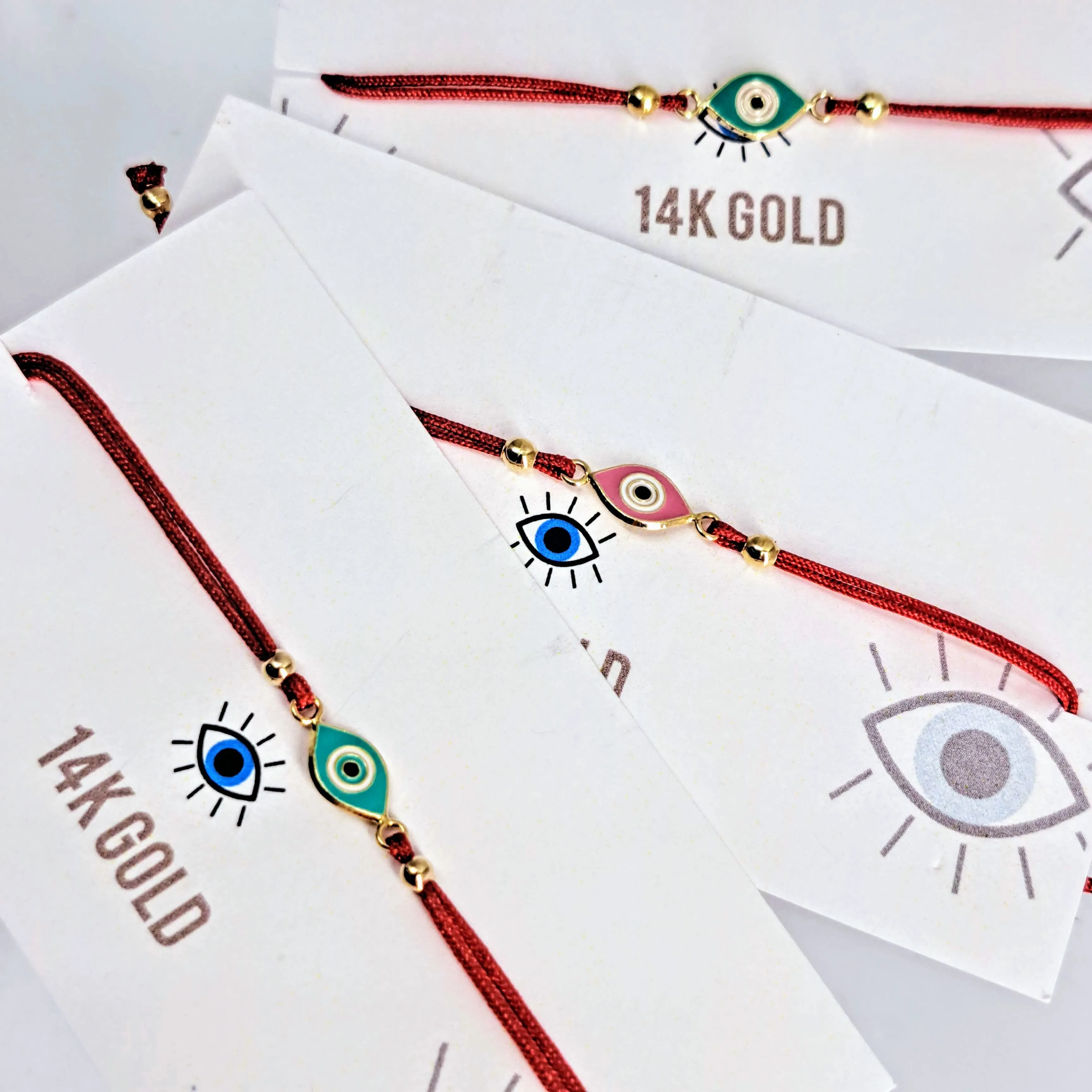 "Good Vibes!" Adj. Sz Bracelets - (5 Styles!) 14K Gold, Enamel, Poly-Silk