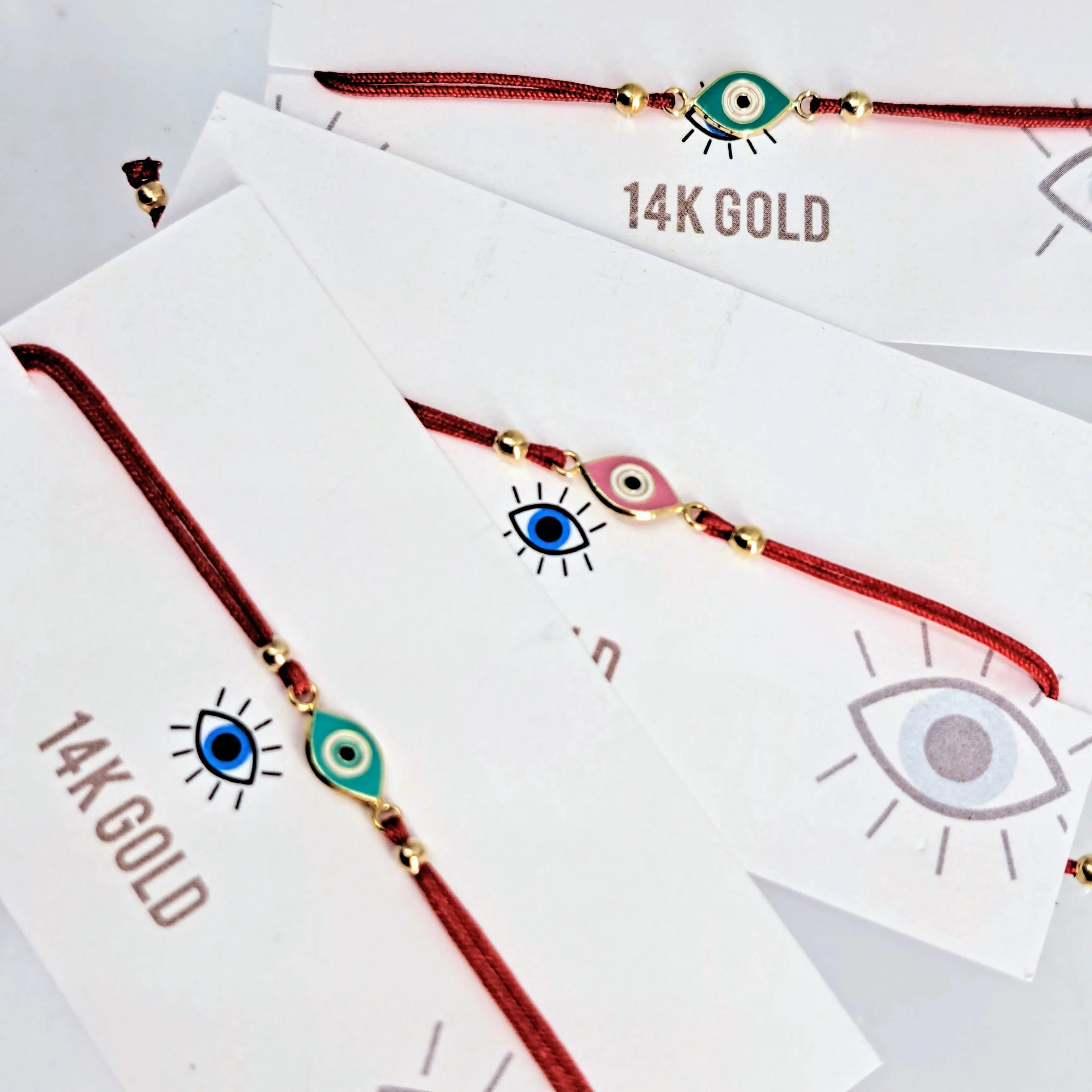 "Good Vibes!" Adj. Sz Bracelets - (5 Styles!) 14K Gold, Enamel, Poly-Silk