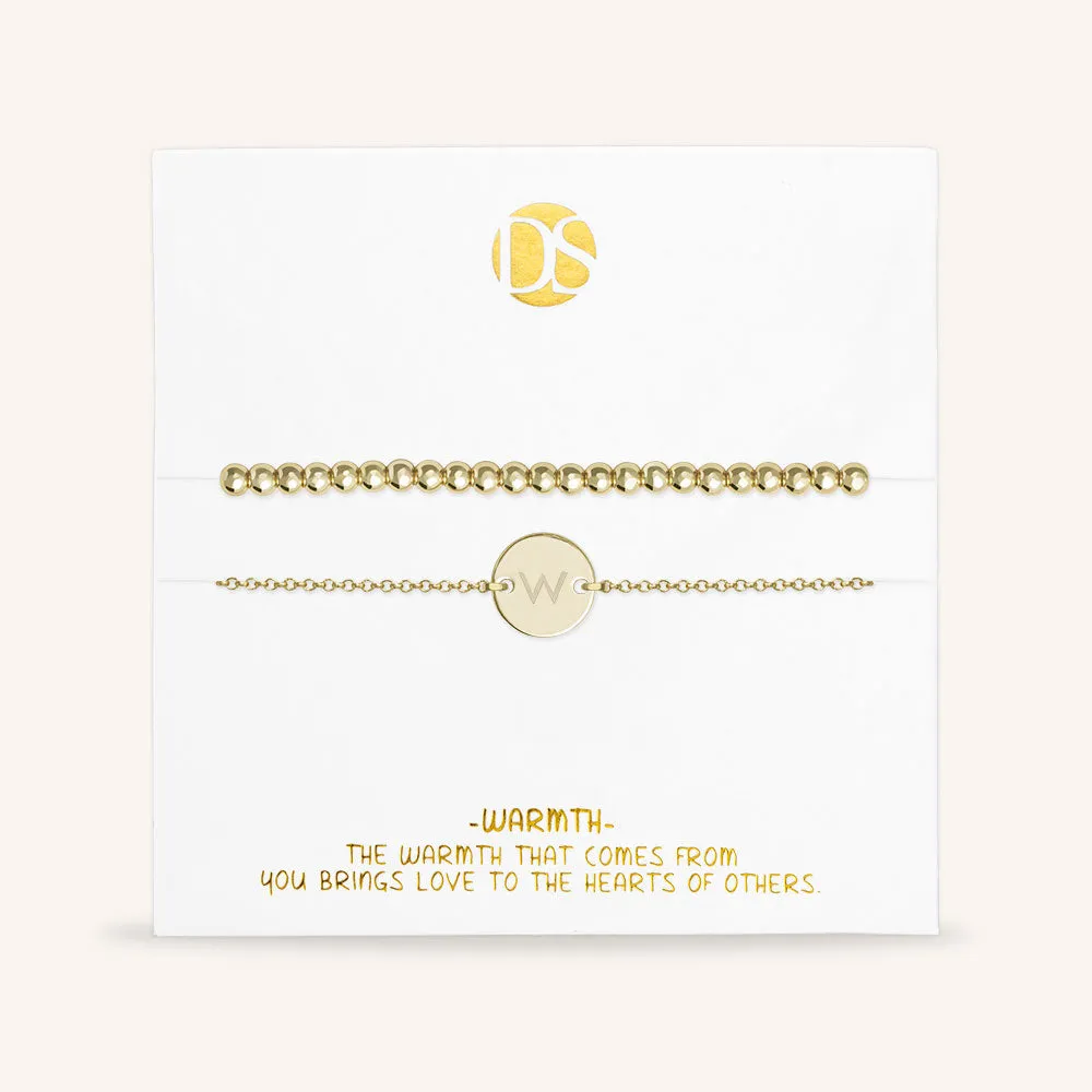 "One and Only" Set of Two Initial Disc & Stretch Polished Beads Layering Bracelets
