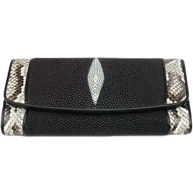 Real Stingray Leather Lady Long Wallet Large Card Holders