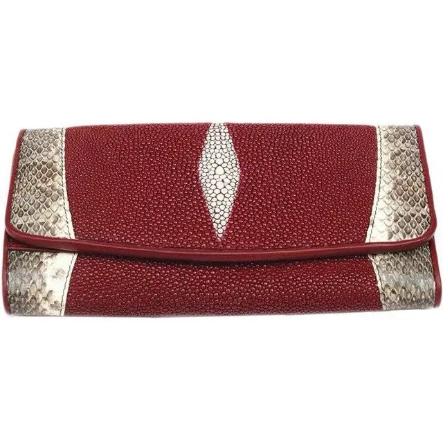 Real Stingray Leather Lady Long Wallet Large Card Holders