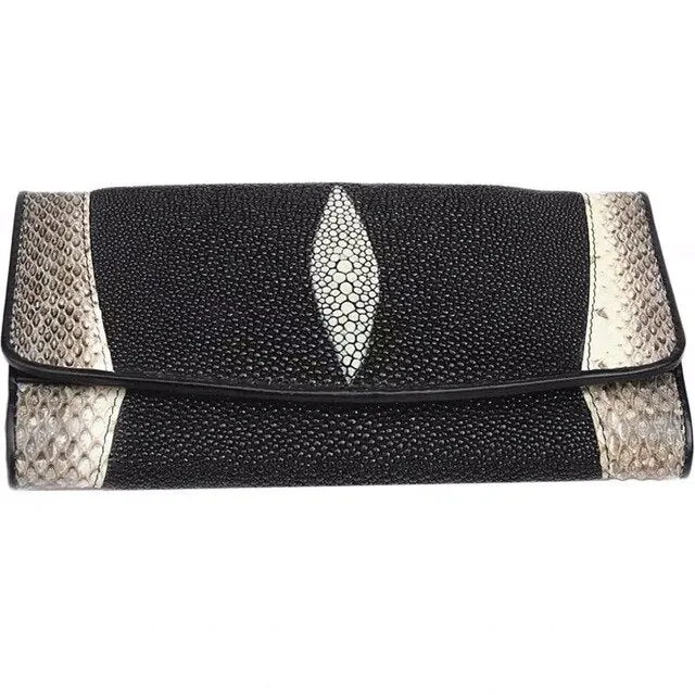 Real Stingray Leather Lady Long Wallet Large Card Holders