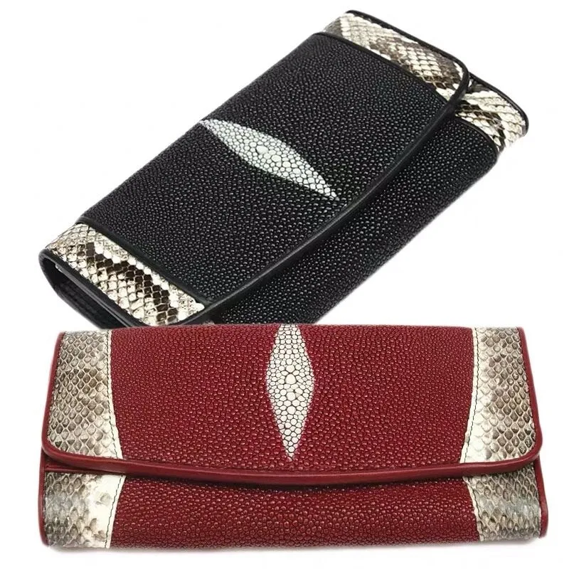 Real Stingray Leather Lady Long Wallet Large Card Holders