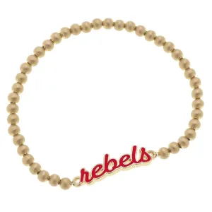 Rebels Enamel Script Stretch Bracelet in Red