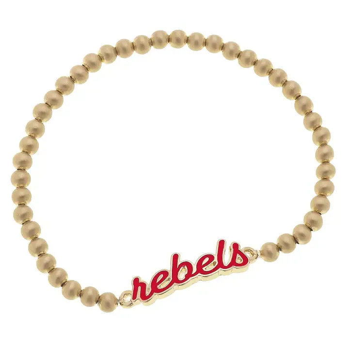 Rebels Enamel Script Stretch Bracelet in Red