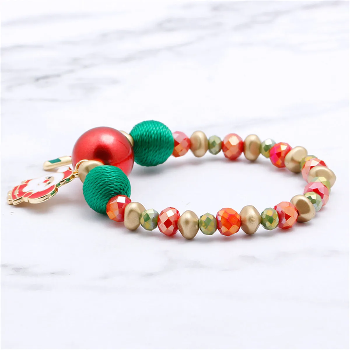 Red Enamel & 18K Gold-Plated Santa Claus Beaded Stretch Charm Bracelet