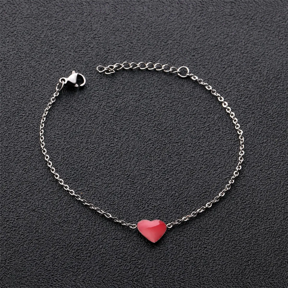 Red Enamel & Silver-Plated Heart Charm Bracelet
