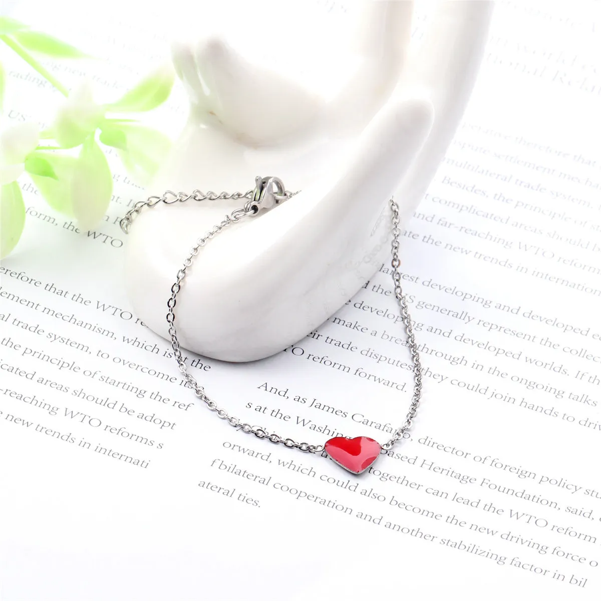Red Enamel & Silver-Plated Heart Charm Bracelet