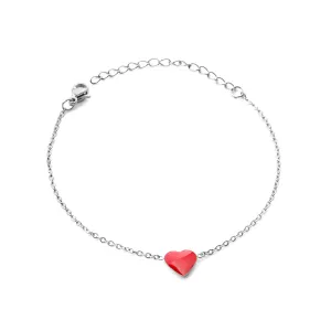Red Enamel & Silver-Plated Heart Charm Bracelet