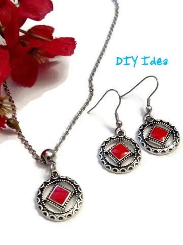 Red Enamel Antique Silver Pendant Charms - Narcotics Anonymous