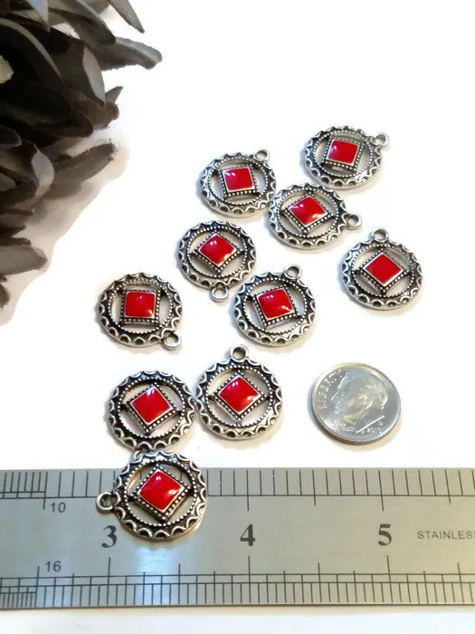Red Enamel Antique Silver Pendant Charms - Narcotics Anonymous