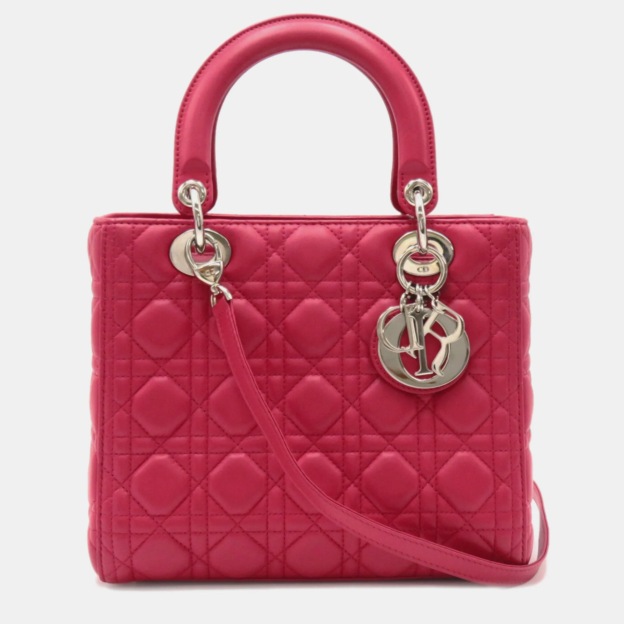 Red Leather Cannage Leather Lady Medium Tote Bag