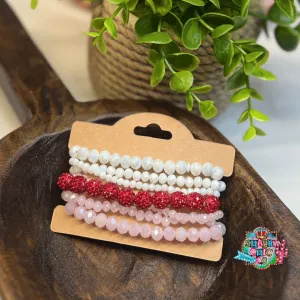 Red, Light Pink and White Bracelet Set