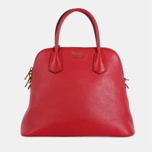 Red Saffiano Leather Medium Dome Satchel Bag
