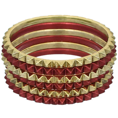 Red Two-Tone Spike Stacked Bracelet