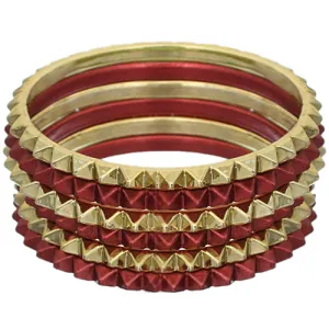Red Two-Tone Spike Stacked Bracelet