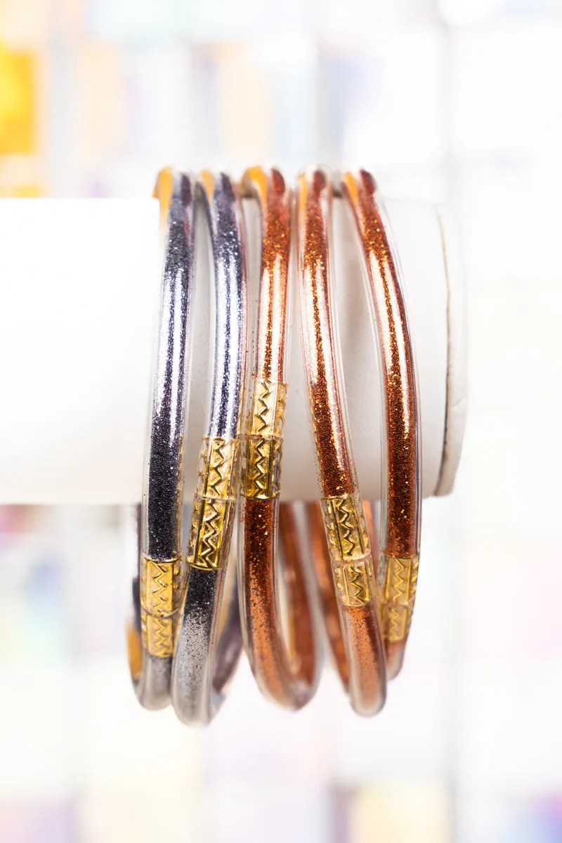Refuse To Lose Burnt Orange and Blue Glitter Jelly Tube Bracelet Set
