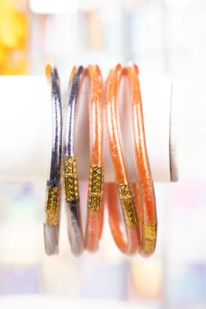 Refuse To Lose Orange and Silver Glitter Jelly Tube Bracelet Set