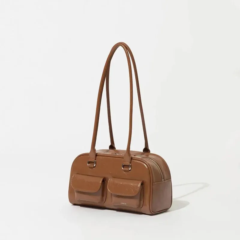 Retro PU Leather Satchel Bag Multi-Pocket Luxury Fashion Handbag Shoulder Underarm Bag Purse