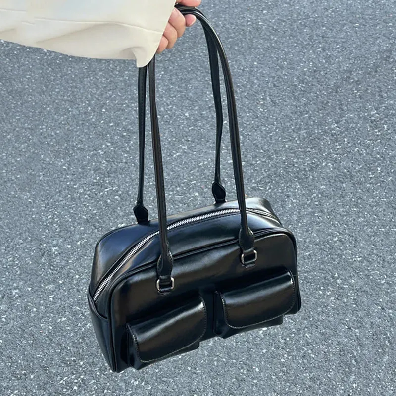 Retro PU Leather Satchel Bag Multi-Pocket Luxury Fashion Handbag Shoulder Underarm Bag Purse