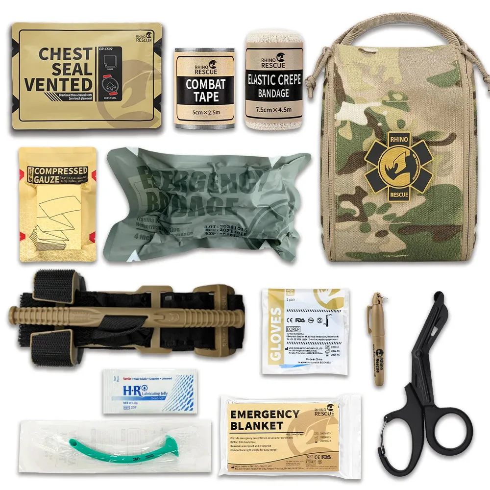 Rhino Rescue Tactical IFAK First Aid Kit with Molle System Survival Pouch for Camping Hiking Fishing Outdoor Trauma Care
