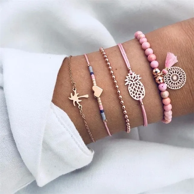 Round Stone  Wind Bracelet Set