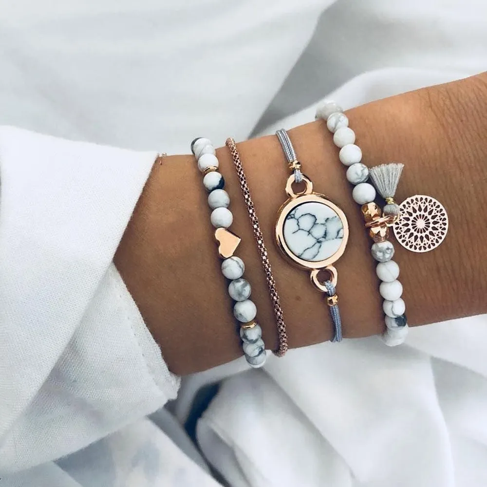 Round Stone  Wind Bracelet Set
