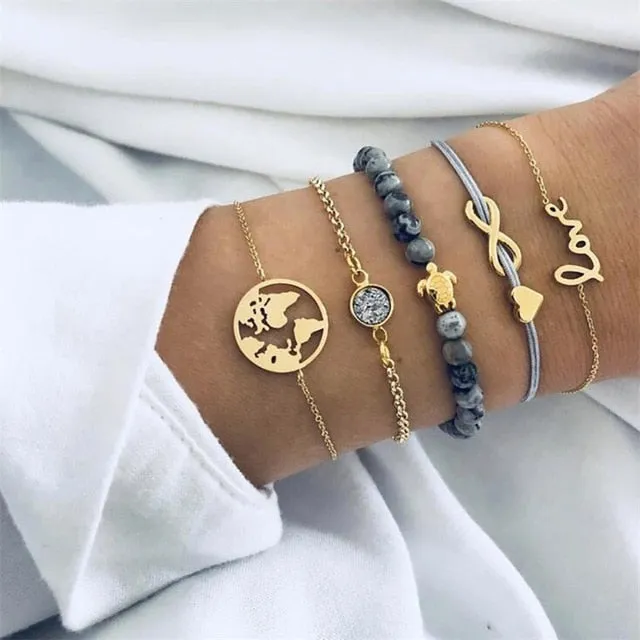 Round Stone  Wind Bracelet Set