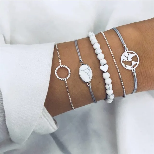 Round Stone  Wind Bracelet Set
