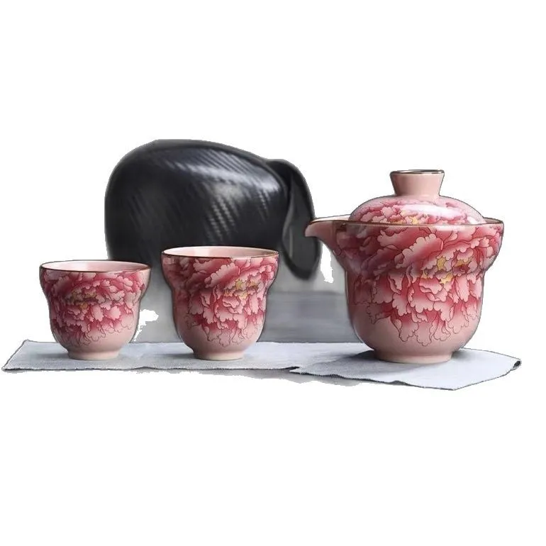 Ru Yao Ceramic Travel Tea Set with Portable Infuser - Luxury Chinese-style Brew Kit, Compact 1 Pot   2 Cups for Business Trips & Outdoor Adventures