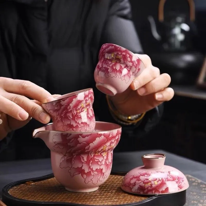 Ru Yao Ceramic Travel Tea Set with Portable Infuser - Luxury Chinese-style Brew Kit, Compact 1 Pot   2 Cups for Business Trips & Outdoor Adventures