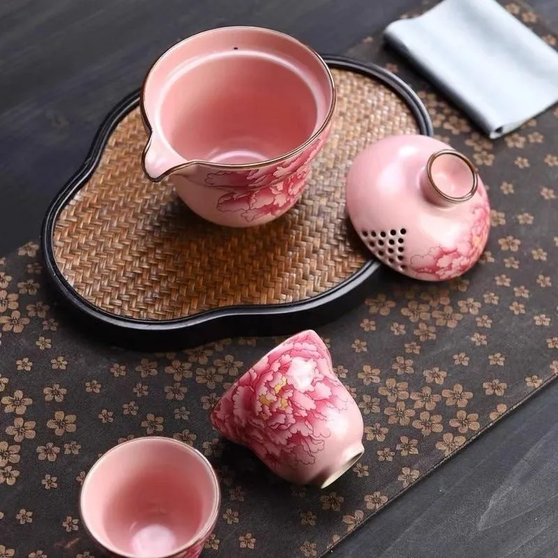 Ru Yao Ceramic Travel Tea Set with Portable Infuser - Luxury Chinese-style Brew Kit, Compact 1 Pot   2 Cups for Business Trips & Outdoor Adventures