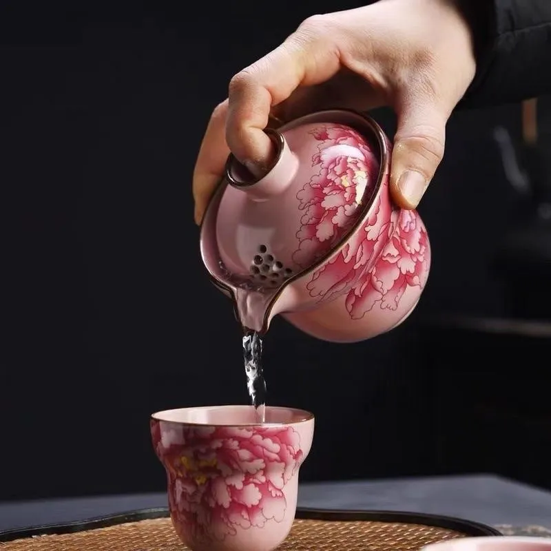 Ru Yao Ceramic Travel Tea Set with Portable Infuser - Luxury Chinese-style Brew Kit, Compact 1 Pot   2 Cups for Business Trips & Outdoor Adventures