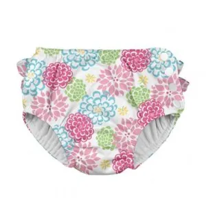 Ruffle Snap Reusable Absorbent Swimsuit Diaper-White Zinnia