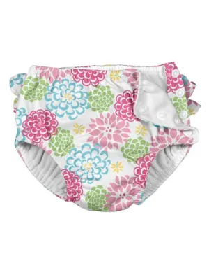 Ruffle Snap Reusable Absorbent Swimsuit Diaper-White Zinnia