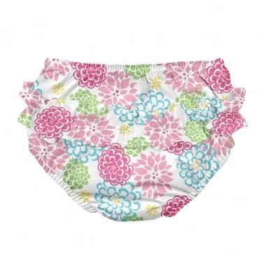 Ruffle Snap Reusable Absorbent Swimsuit Diaper-White Zinnia