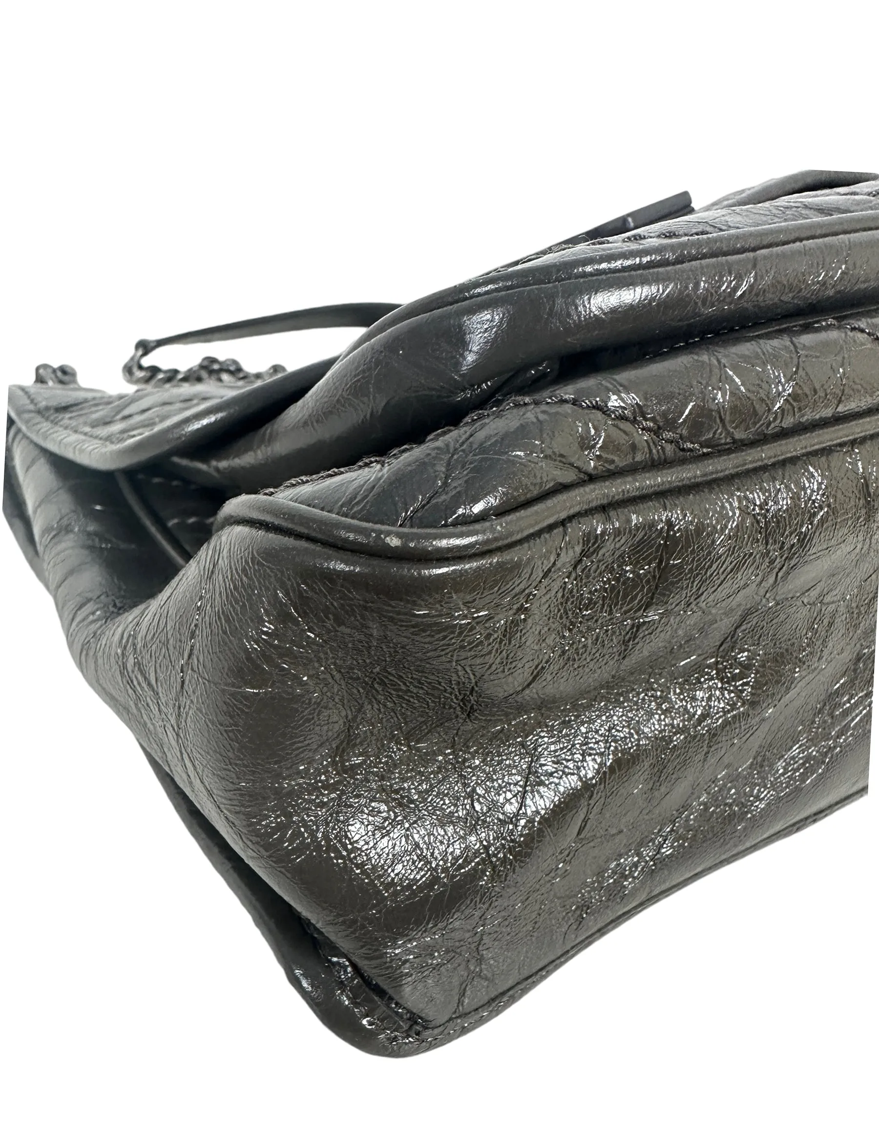 Saint Laurent Fog Grey Crinkled Calfskin Matelasse Monogram Medium Niki Chain Satchel