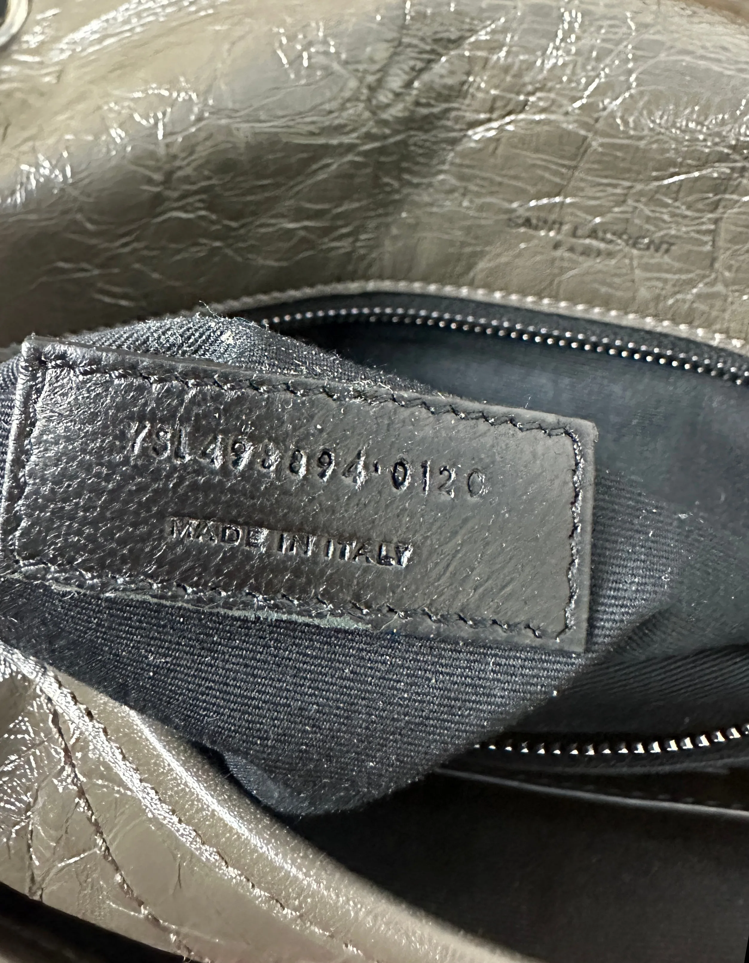 Saint Laurent Fog Grey Crinkled Calfskin Matelasse Monogram Medium Niki Chain Satchel