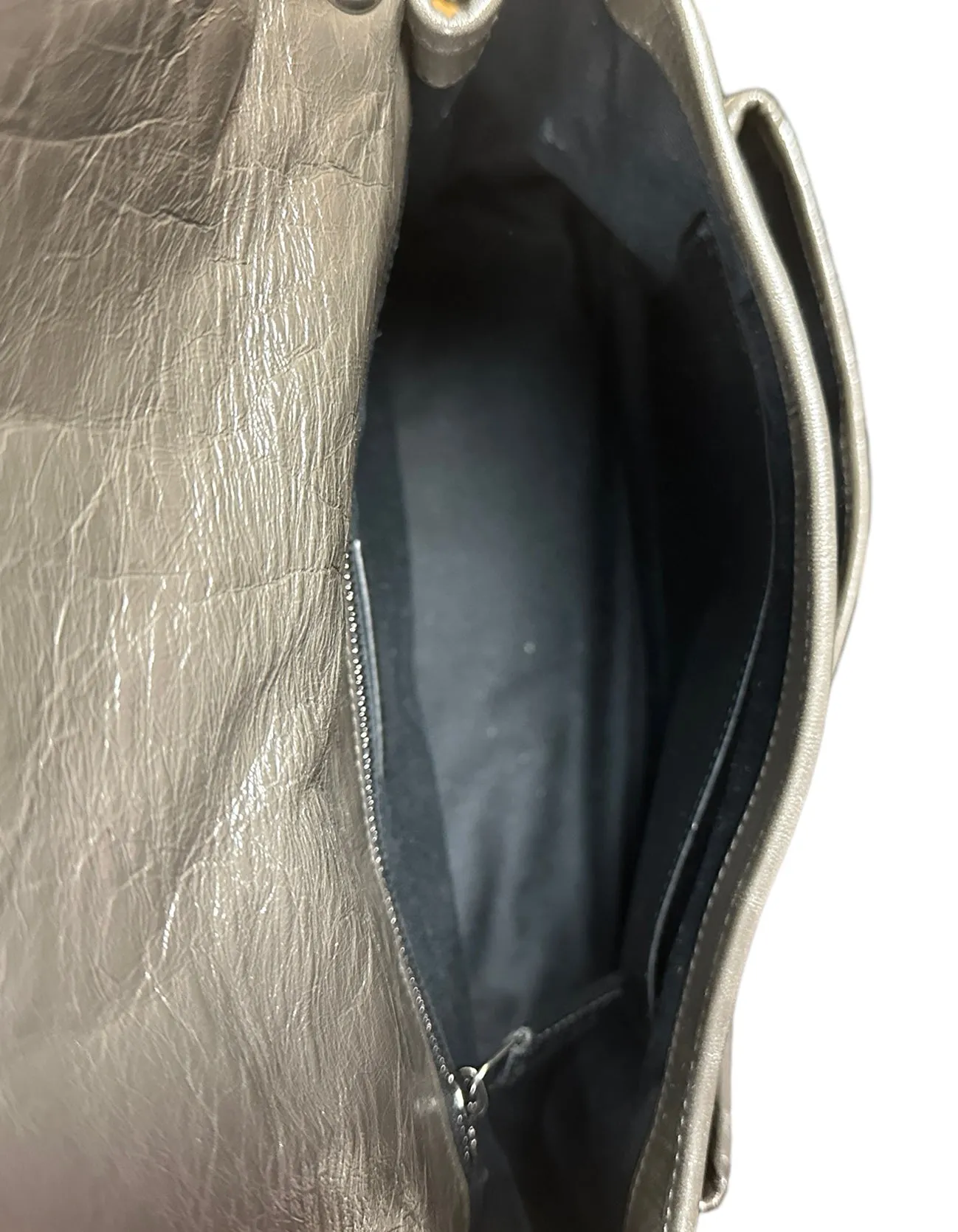 Saint Laurent Fog Grey Crinkled Calfskin Matelasse Monogram Medium Niki Chain Satchel