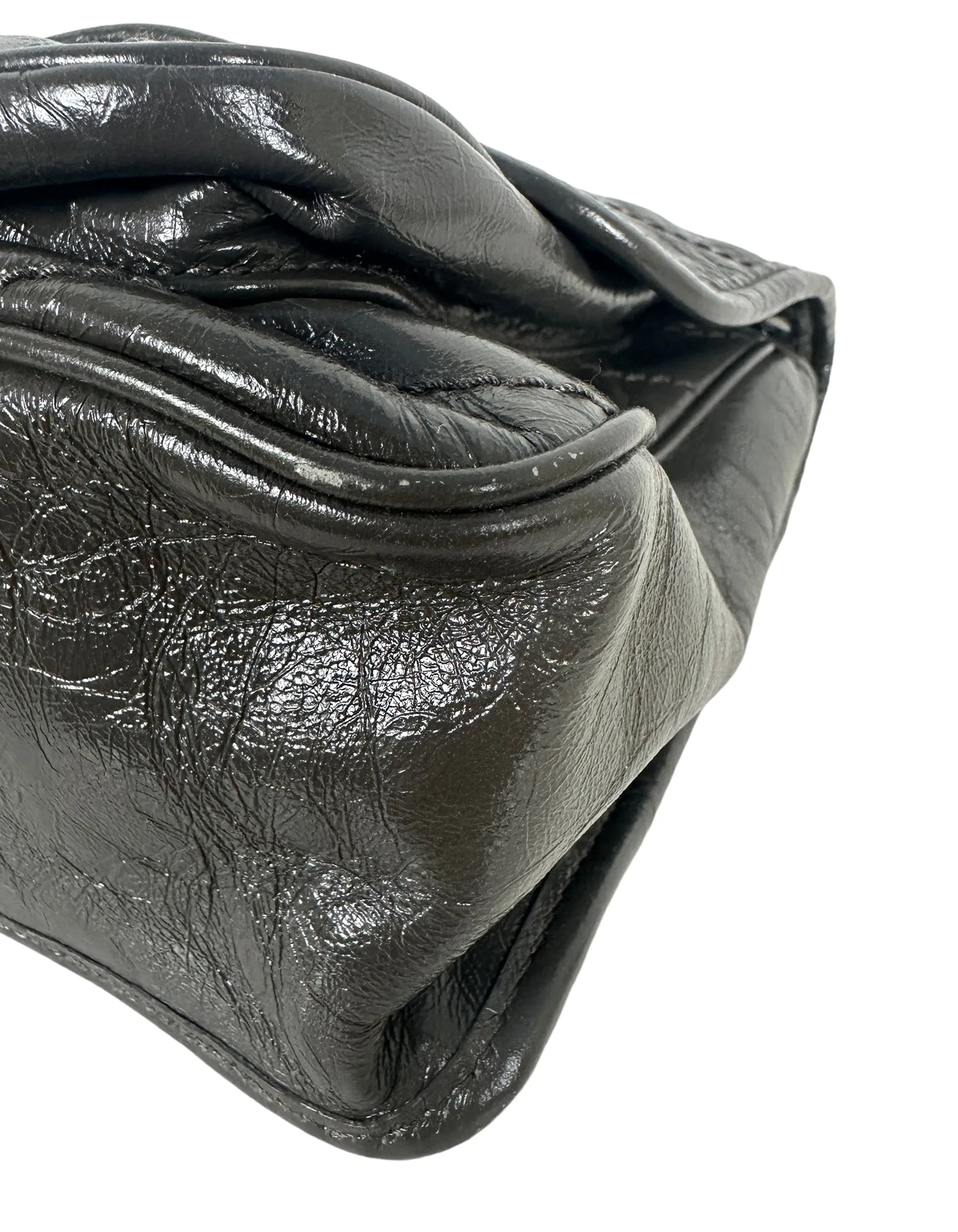 Saint Laurent Fog Grey Crinkled Calfskin Matelasse Monogram Medium Niki Chain Satchel