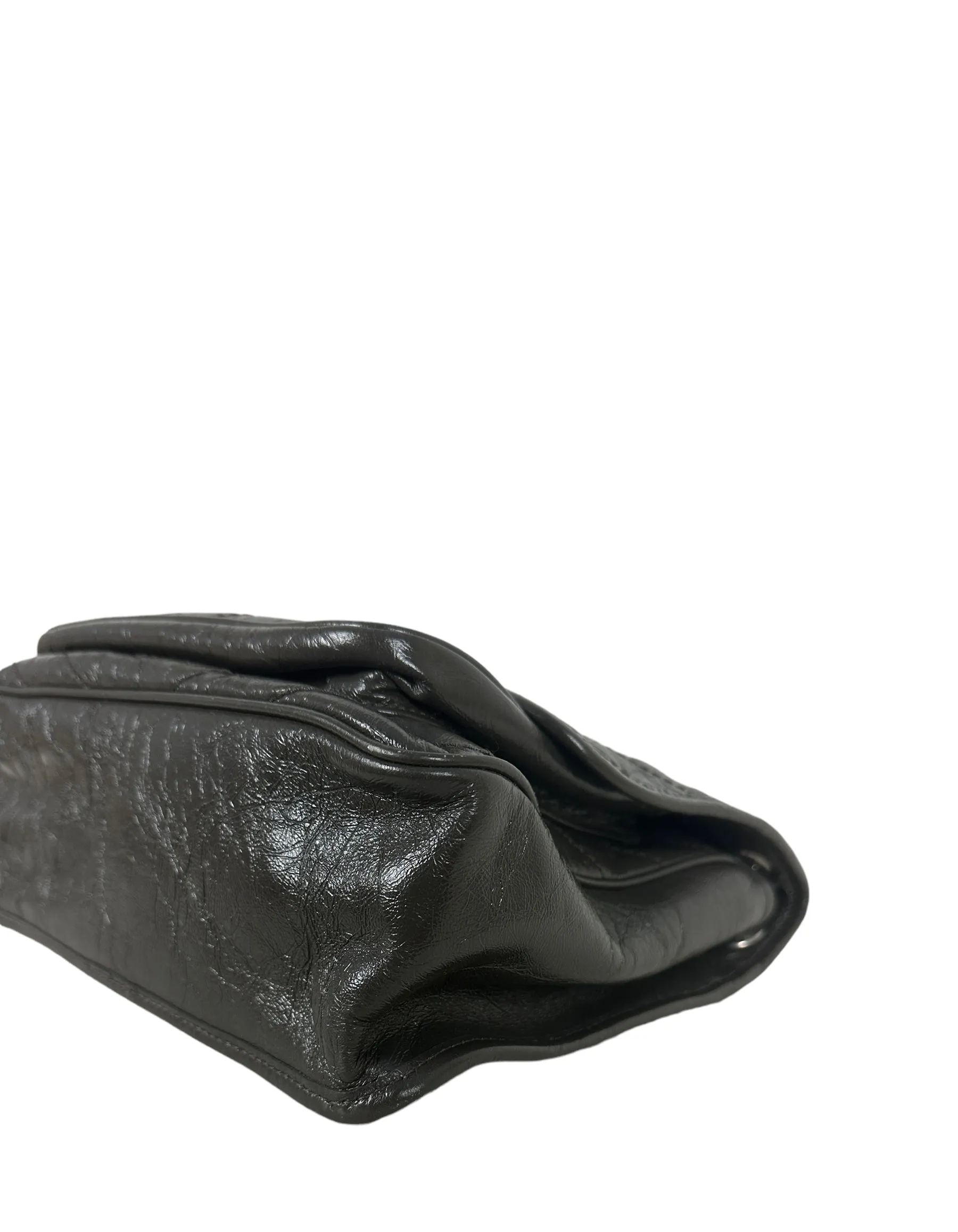 Saint Laurent Fog Grey Crinkled Calfskin Matelasse Monogram Medium Niki Chain Satchel