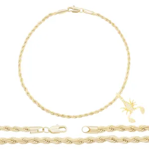 Scorpion Pendant 14K Anklet Gold Filled Cubic Zirconia Charm Rope Chain Set 10" WomenJewelry