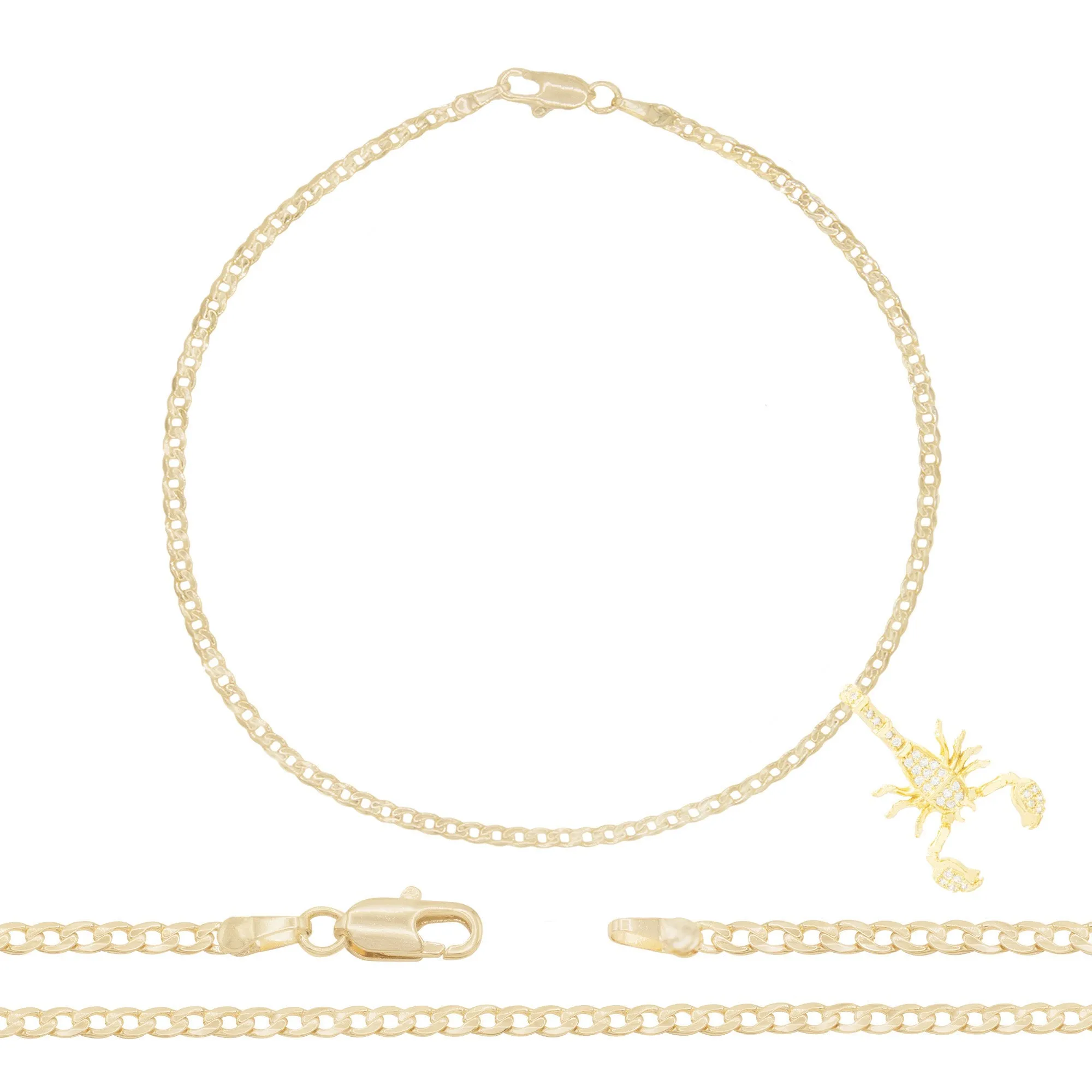 Scorpion Pendant 14K Gold Filled Cubic Zirconia Anklet 10" Set 2.5 mm Women Jewelry