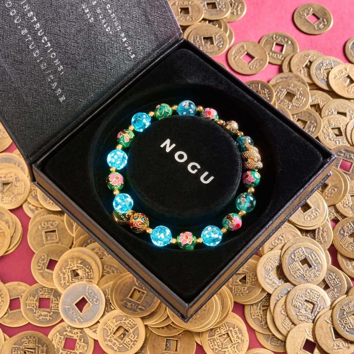 Sea Dragon | Enamel Lotus | Teal Firefly Glass Serpent Bracelet