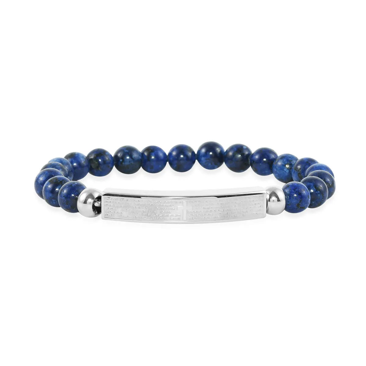 Set of 2 LAPIS & BLACK ONYX The Lord's Prayer Stretch Beaded Bracelets